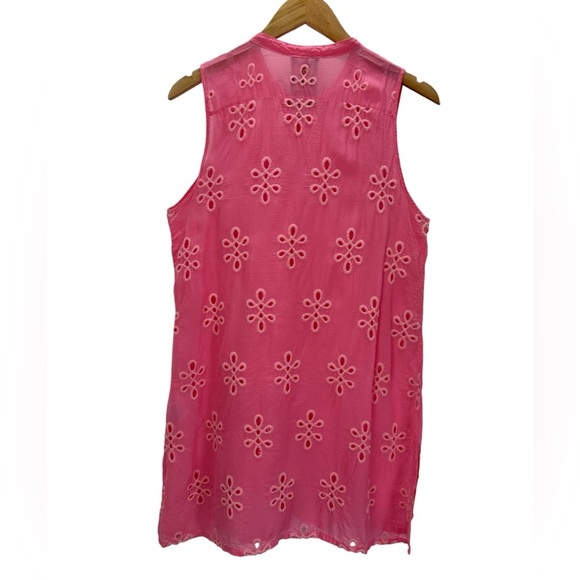Johnny Was Wirey Vine Georgette Sleeveless Eyelet Tunic Bubblegum Pink - Picture 2 of 10